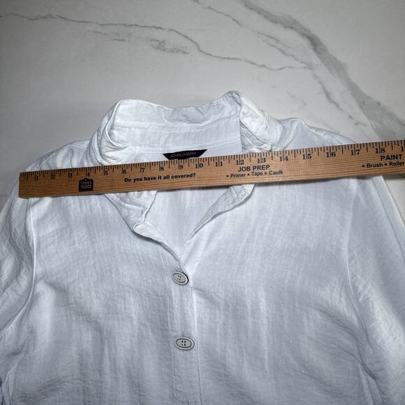 John Mark Size M White Blouse Button Front Wire Collar Tunic Top Artsy Lagenlook - Picture 3 of 14